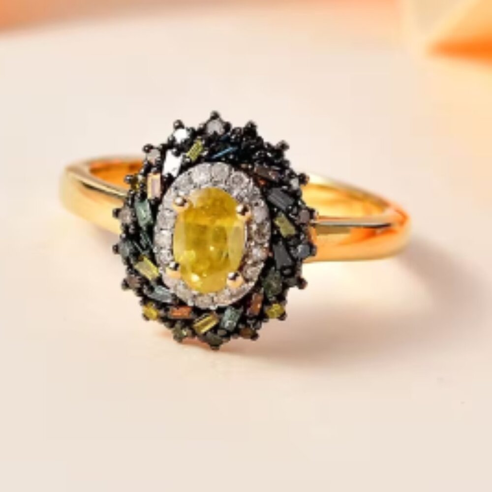 Premium Sphene and Multi Diamond Floral Ring